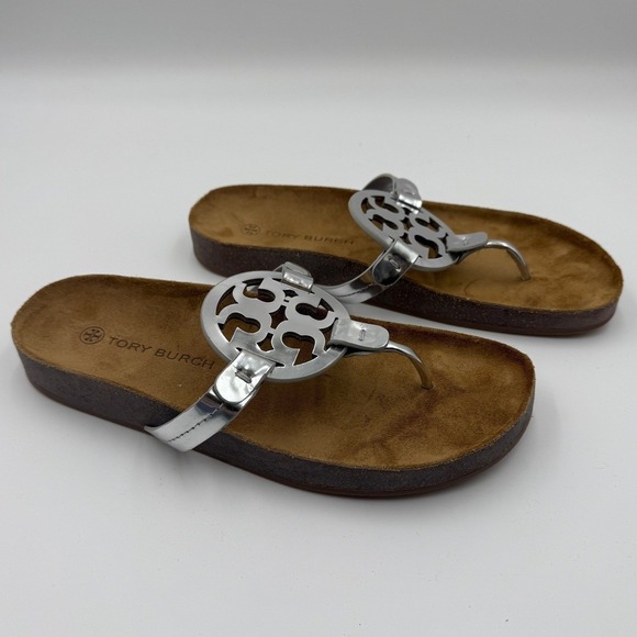 NEW Tory Burch Miller Cloud Metallic Medallion Thong Sandals 9W - Picture 3 of 5